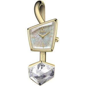 Women's Gold Cuff Bangle Quartz Watch Shaped Mineral Case Stainless Steel